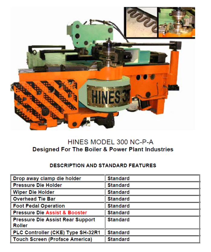 Used Boiler Tube Bender Model 300nc Description